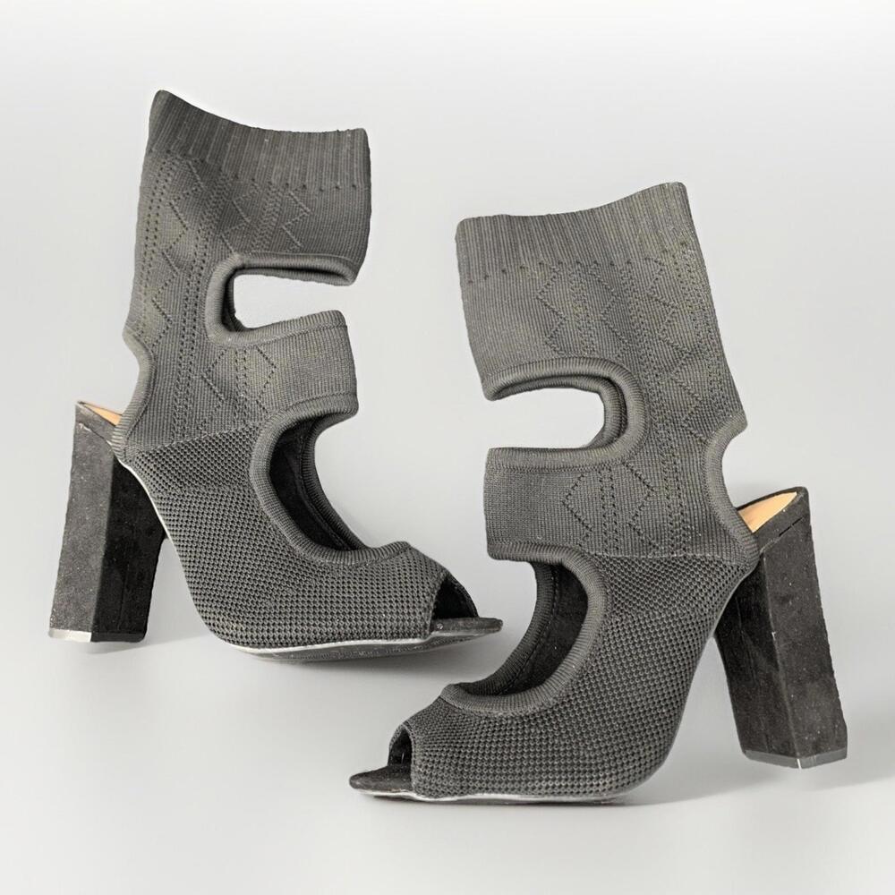 Bamboo Heels Tall Ankle Sandals Black Stretchy Sz 7.5